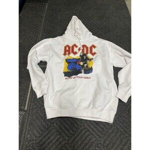 AC/DC White PacSun Graphic Print Blow Up Your Video Pullover Hoodie size Large